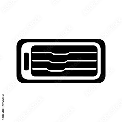A minimalist depiction of an air vent or grille presented as a bold black silhouette