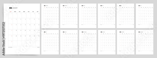 2027 Calendar template. Modern vector calendar design. Week Starts on Sunday.