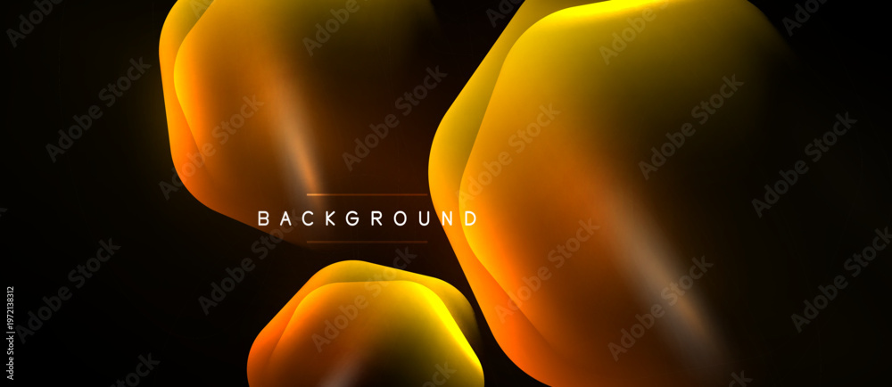 Naklejka premium Abstract fluid shapes, vibrant orange, yellow hues. Dark background creates dramatic contrast, modern design element.
