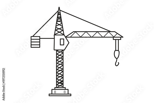 Title simple black and white line drawing of a tower crane for construction projects description a minimalist sketch depicts a tower crane