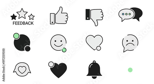 Collection of social media feedback icons.