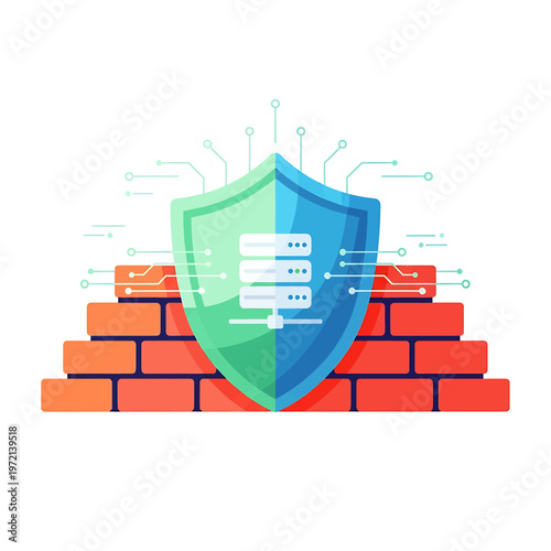 Shield with document on brick wall.