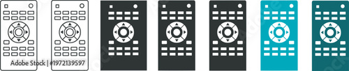 Remote control icons set, television device symbols, media technology illustration, user interface design, electronic gadget silhouette collection