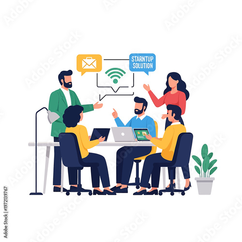 People sitting around office table.