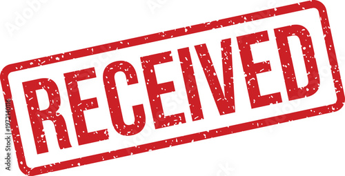 An authentic red rubber stamp with a distinctive grunge effect clearly shows the word RECEIVED on a surface