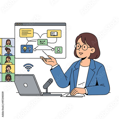 Woman presenting online to colleagues remotely.