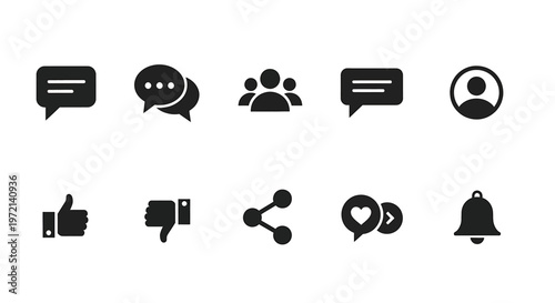 Black icons for social media communication 1.