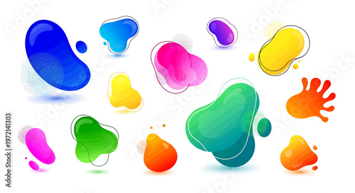 Colorful paint blobs on white background 4.
