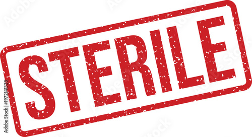 Distinctive red rubber stamp with the word sterile suggesting cleanliness on a pure white surface