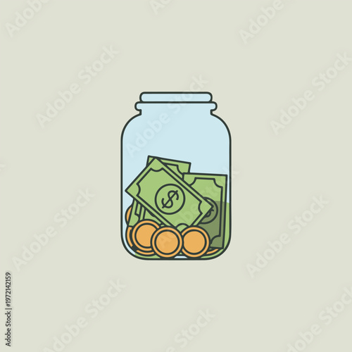 glass jar with dollars