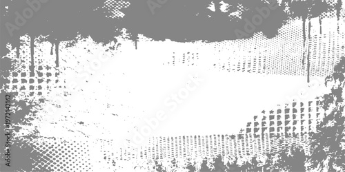 Abstract a monochromatic artistic grunge-style artwork, combining various textured elements in shades of gray. The composition is an evocative interplay of rough and refined textures.