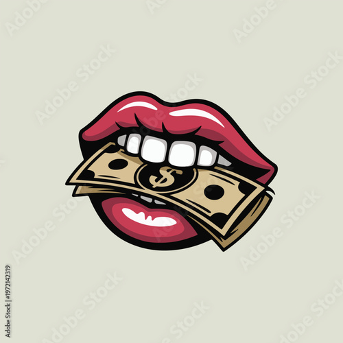 vector illustration of dollars with tongue