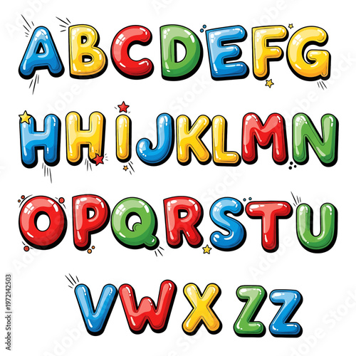 Colorful cartoon alphabet letters set.