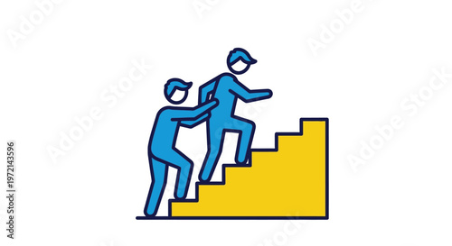 Two people climbing up a staircase together representing teamwork
