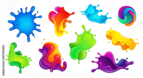 Colorful paint splashes on white background.
