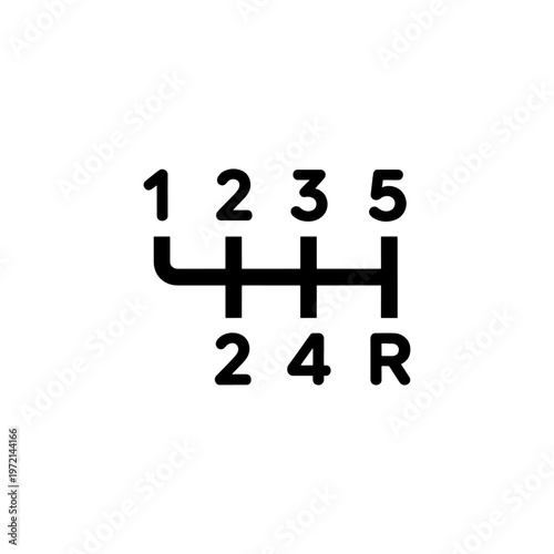 A clear illustration of a manual transmission gear shift pattern numbers and letters silhouette