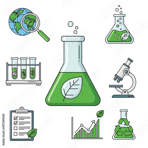 Green leaf in a conical flask.