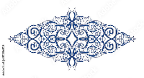 Foto Intricate blue and white ornate design.