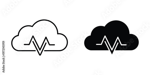 Comparison of cloud storage and cloud healthcare icons with heartbeat symbols
