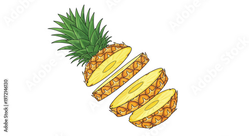 Illustration of a pineapple with slices cascading downwards in a design