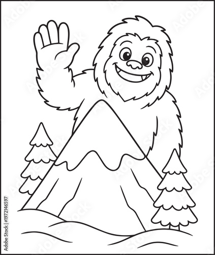 Mountain landscape outdoor scenery coloring page for kids, black line art vector illustration for activity book design