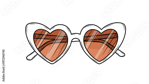 Pair of trendy heart shaped sunglasses with white frames and tinted lenses isolated on a white background for summer style.