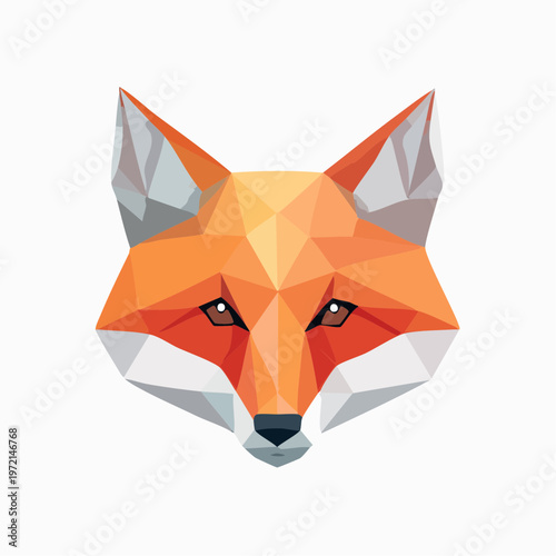 Stylized geometric fox head in a orange low poly illustration style.mental health concept with animal portrait