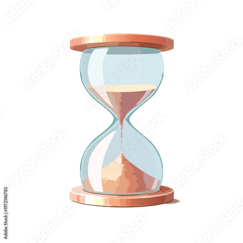 Classic hourglass with light brown sand flowing from top to bottom, symbolizing the passage of time.mental health concep