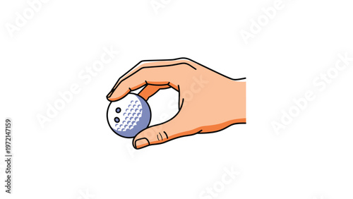 Human hand holding a white dimpled golf ball between fingers for a professional sports game or athletic competition concept on white.