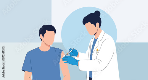 Doctor administering vaccine injection to patient's arm, healthcare concept