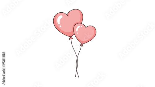 Pair of pink heart shaped balloons floating together against a plain white background for valentines day or romantic celebration.