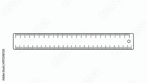 Measuring ruler tool in black and white showing centimeter and inch scales isolated on a white background for school or professional design.
