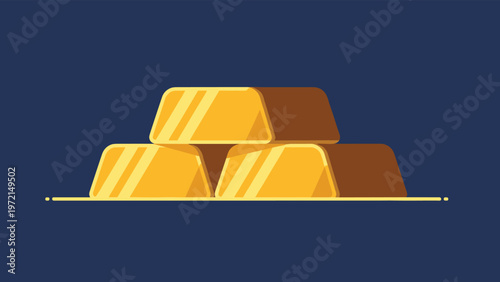 Stack of three shiny gold ingots or bars represented in a clean flat design against a solid dark blue background.