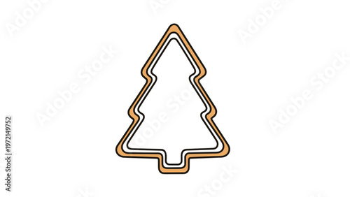 Simple brown and white outline of a christmas tree shaped gingerbread cookie prepared for seasonal holiday baking.