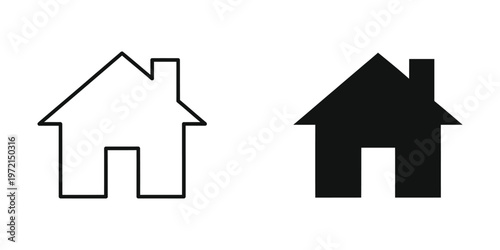 Comparison of outline and filled house icons with different roof styles