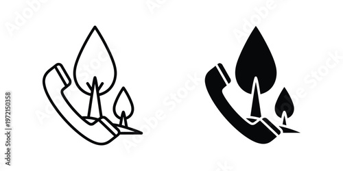 Contrasting line art depictions of a tree with water drops and lightning bolts