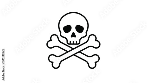 Simple black and white line art illustration of a skull and crossbones pirate danger symbol for warning sign and halloween spooky theme art.