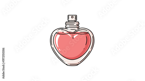 Elegant heart shaped glass perfume bottle filled with pink fragrance liquid for romantic gift for woman and beauty cosmetic accessory art.