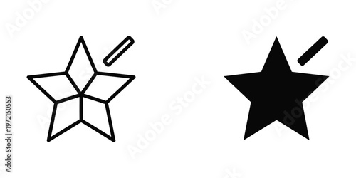 Comparison of outlined and filled geometric star shapes with a lightning bolt symbol