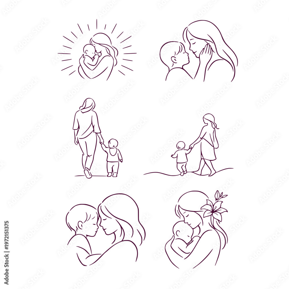 Fototapeta premium Minimalist Motherhood Line Art Collection