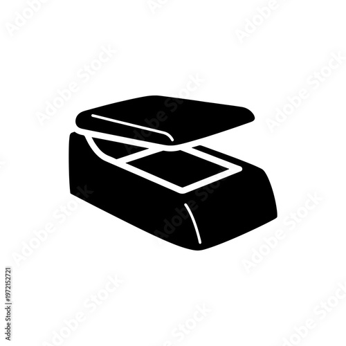 A minimalist depiction of an open book with blank pages presented as a striking silhouette