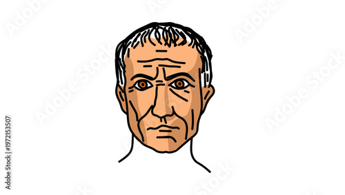 Julius Caesar portrait, flat vector illustration