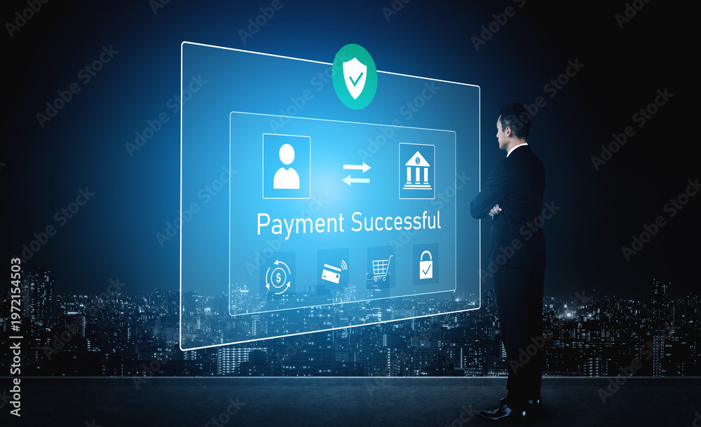 Obraz premium Successful transaction message showing secure payment. Payment confirmed, secured, payment processed, and payment completed with trust and transaction integrity. Vouch