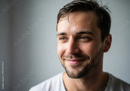Close up portrait of a smiling man with a beard and fair skin