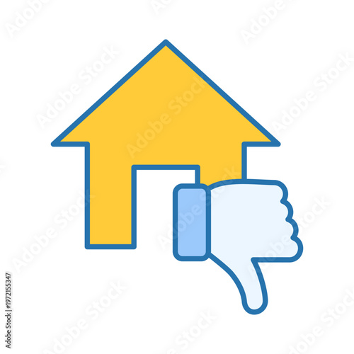 Home dislike thumbs down icon representing negative feedback review and poor residential evaluation