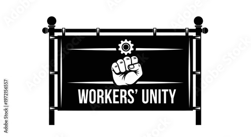 May day Workers unity, labor union, protest sign, industrial logo, black and white vector isolated on White Background vactor EPS