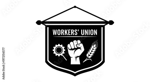 May day Workers Union, Labor Union, Industrial Emblem, Black and White Badge isolated on White Background vactor EPS
