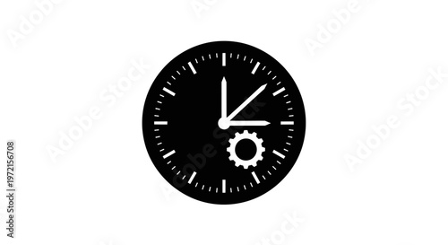 May day Clock, gear icon, black and white, minimalist design, vector graphics isolated on White Background vactor EPS