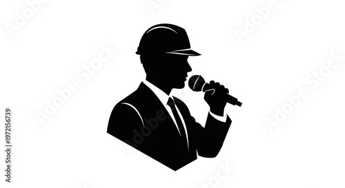 May day Silhouette businessman, man in suit, microphone icon, singer vector, black illustration isolated on White Background vactor EPS