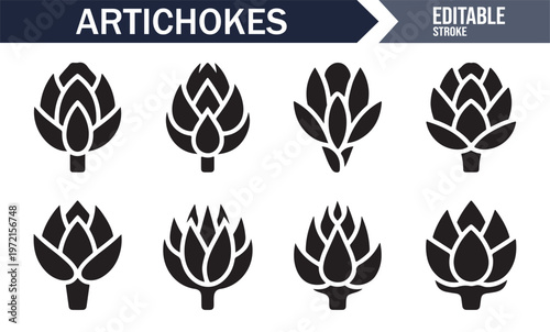 Raw artichoke vegetable silhouettes for kitchen and ingredient design